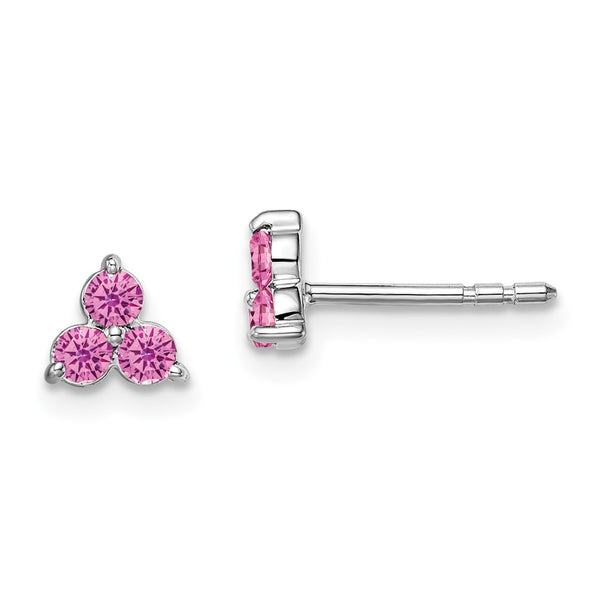 14K White Gold Triangle Earrings with 3-Stone Pink Sapphires