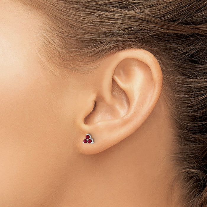 Buy Stylish 14k White Gold Triangle Earrings with 3-Stone Created Ruby-3