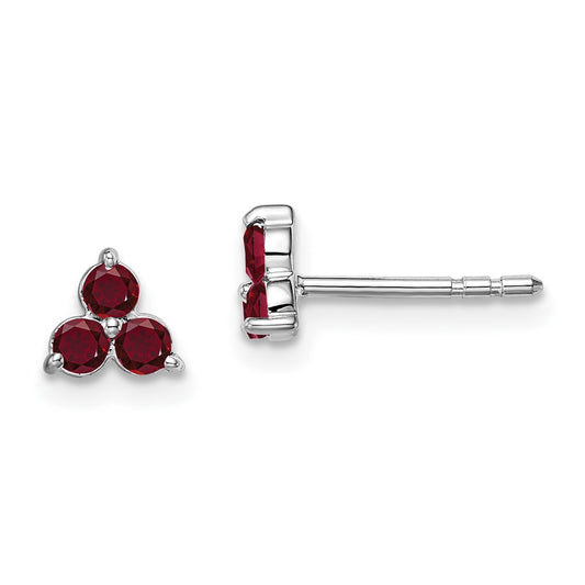 Buy Stylish 14k White Gold Triangle Earrings with 3-Stone Created Ruby