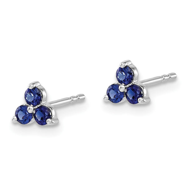 14K White Gold Triangle Earrings with 3-Stone Sapphire Accents