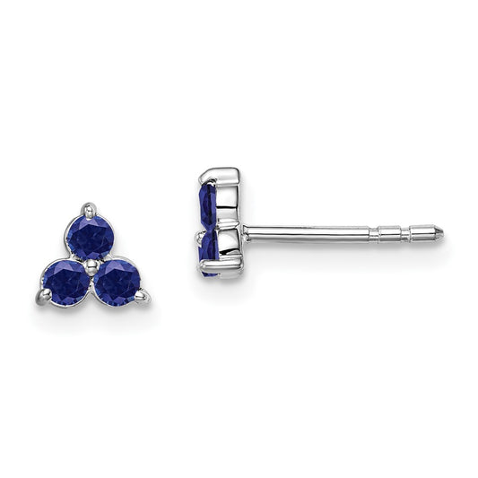 High-Quality 14K White Gold Triangle Earrings with 3-Stone Sapphire Accents