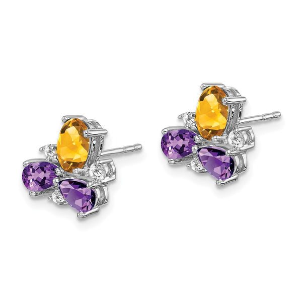 14K White Gold Amethyst, Citrine Diamond Earrings