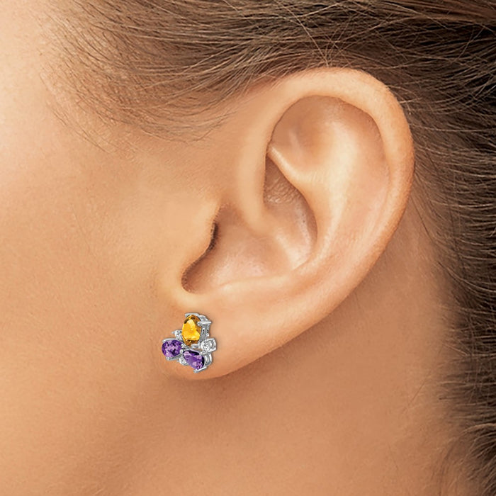 Buy 14K White Gold Amethyst, Citrine & Diamond Earrings - Stylish Luxury!-3