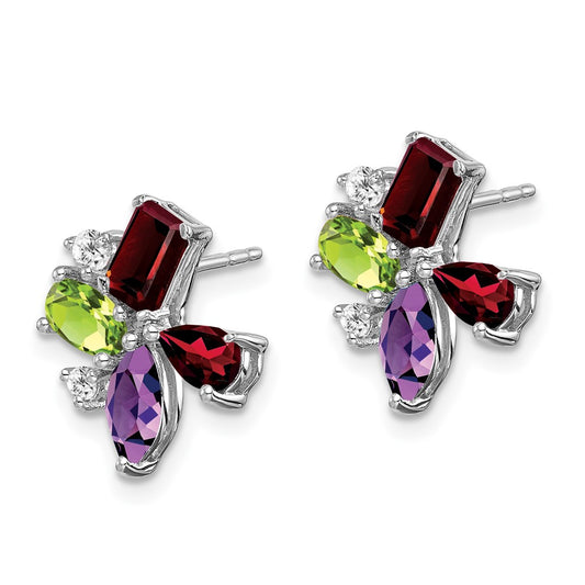 Buy Stylish 14K White Gold Earrings with Amethyst, Peridot & Diamonds