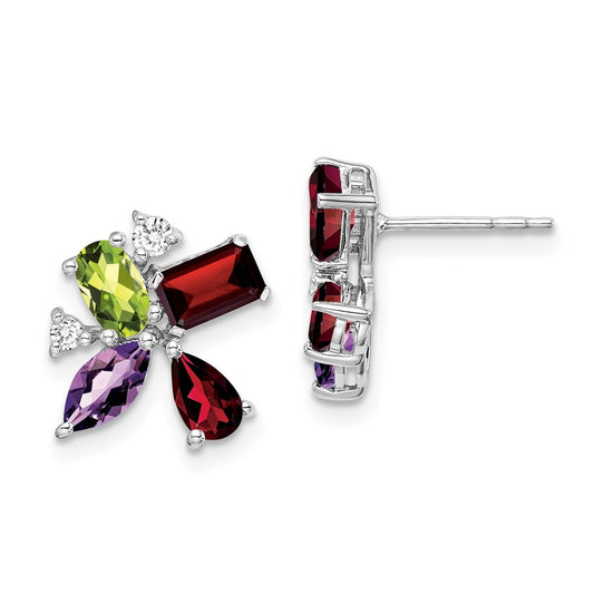 Buy Stylish 14K White Gold Earrings with Amethyst, Peridot & Diamonds