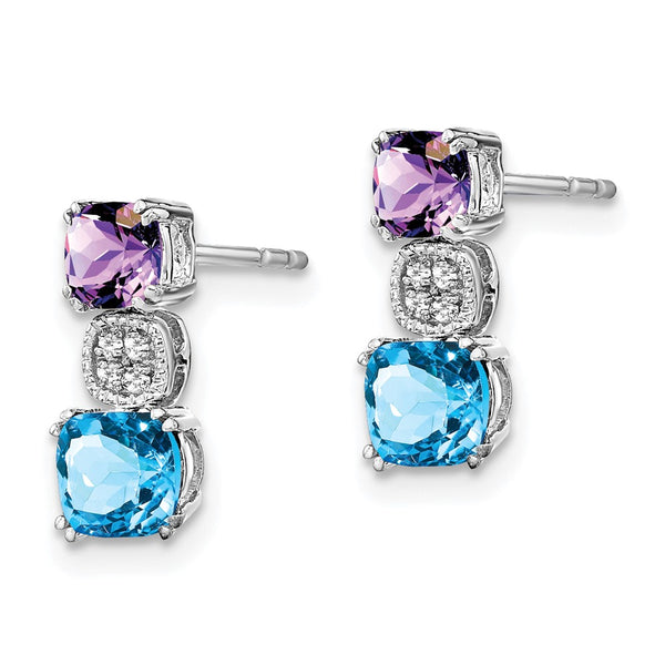 14K White Gold Earrings with Amethyst & Blue Topaz