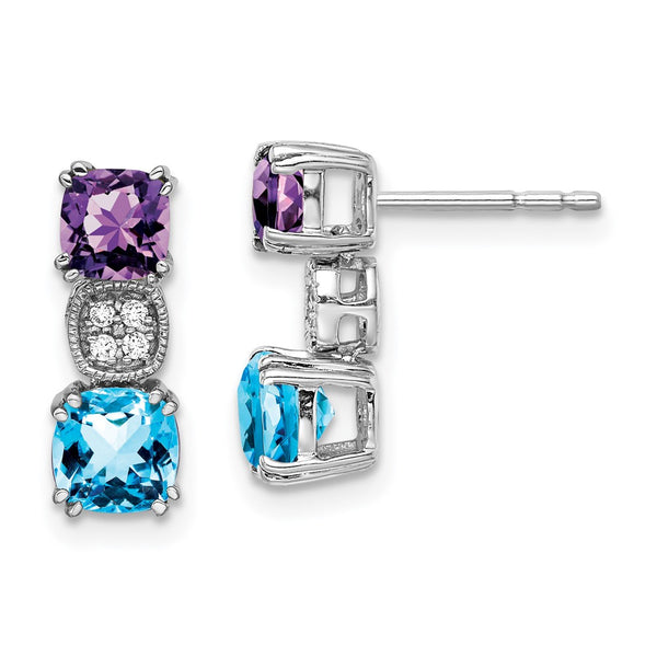14K White Gold Earrings with Amethyst & Blue Topaz