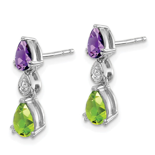 Exclusive 14K White Gold Amethyst, Peridot & Diamond Earrings - Luxury Style