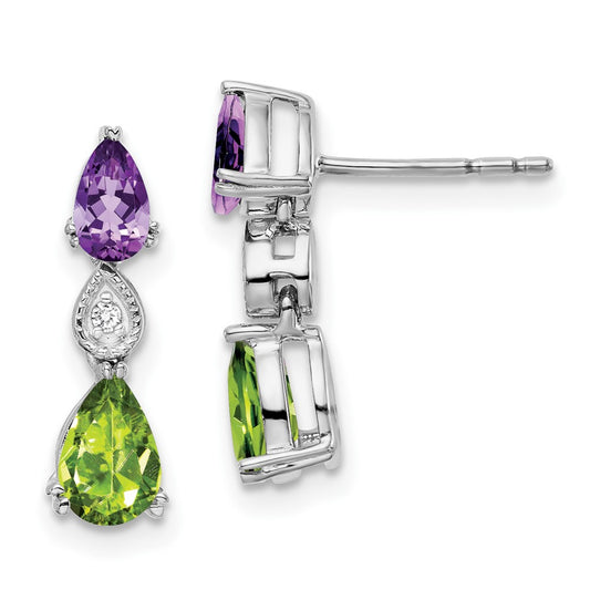 Exclusive 14K White Gold Amethyst, Peridot & Diamond Earrings - Luxury Style