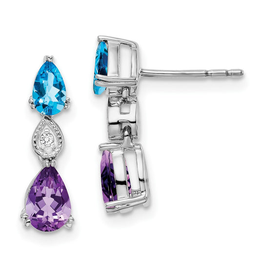 Buy Exclusive 14K White Gold Earrings with Blue Topaz & Amethyst Accents