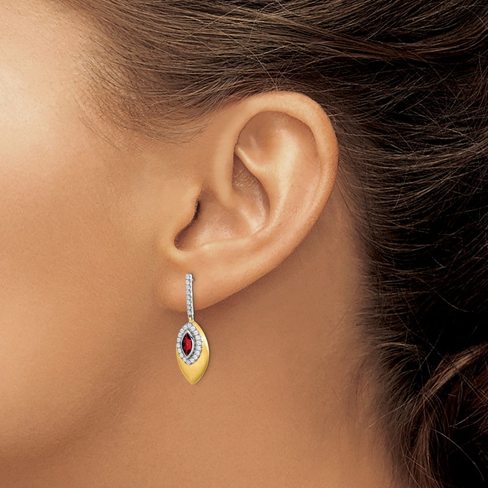 Exclusive 14K Two-Tone Garnet & Diamond Drop Earrings - Stylish Luxury Value!