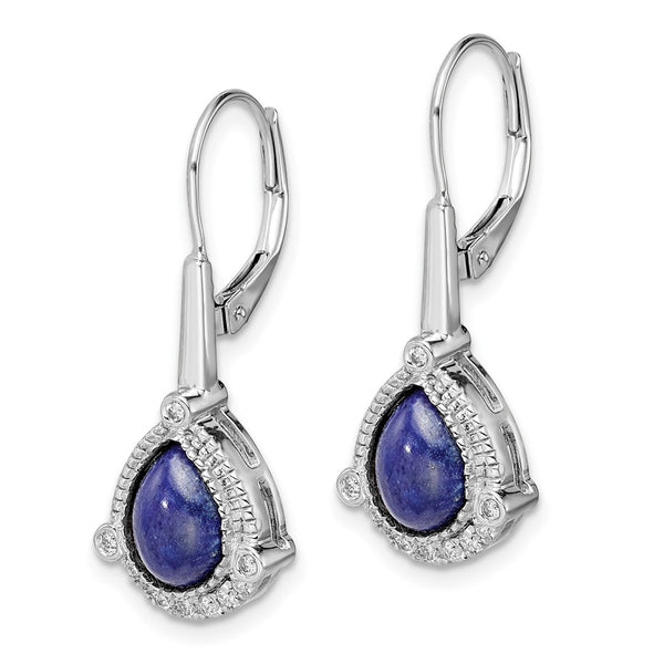 14K White Gold Leverback Earrings with Lapis & Diamond Accents