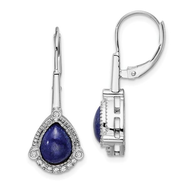 14K White Gold Leverback Earrings with Lapis & Diamond Accents