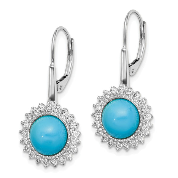 14K White Gold Turquoise & Diamond Leverback Earrings - Style GR1-1003418