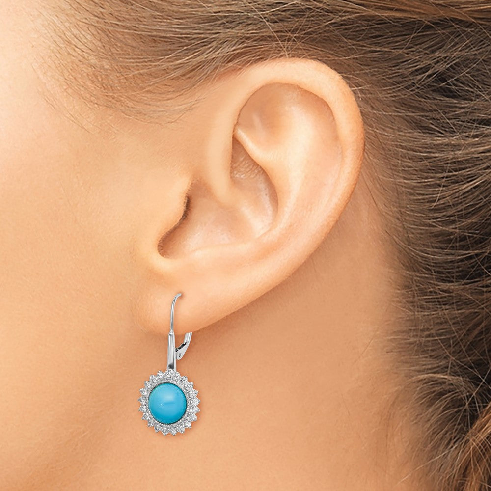 Buy Exclusive 14K White Gold Turquoise & Diamond Leverback Earrings - Stylish Design