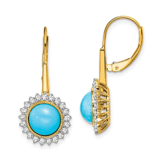 High-Quality 14K Gold Turquoise & Diamond Leverback Earrings - Stylish Value!