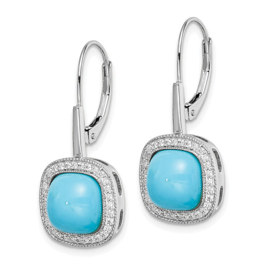 Buy 14K White Gold Turquoise & Diamond Leverback Earrings - Luxury Style!
