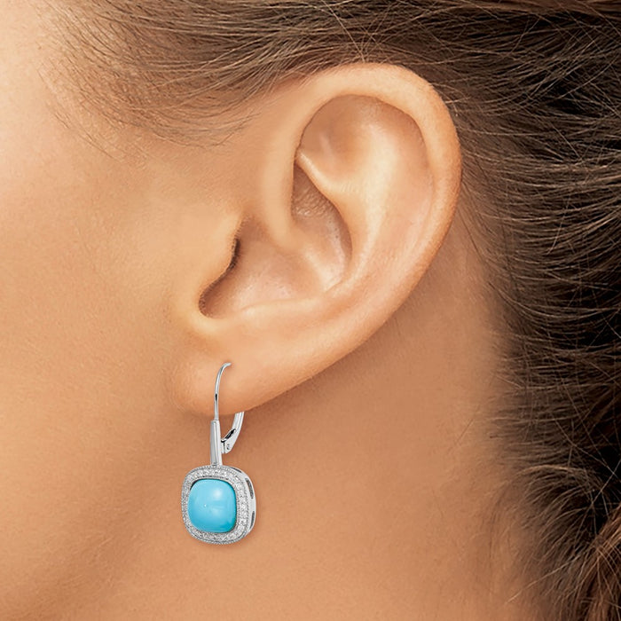 Buy 14K White Gold Turquoise & Diamond Leverback Earrings - Luxury Style!-3