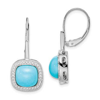 Buy 14K White Gold Turquoise & Diamond Leverback Earrings - Luxury Style!