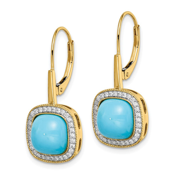 14K Gold Turquoise & Diamond Leverback Earrings - Style GR1-1017277