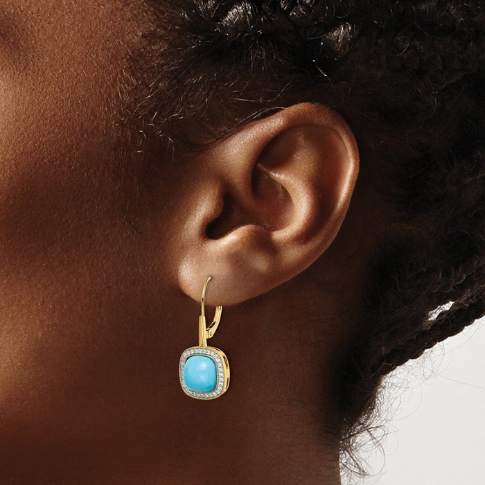Shop Stylish 14K Gold Turquoise & Diamond Leverback Earrings - Luxury Design-3