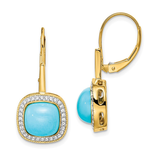 14K Gold Turquoise & Diamond Leverback Earrings - Style GR1-1017277