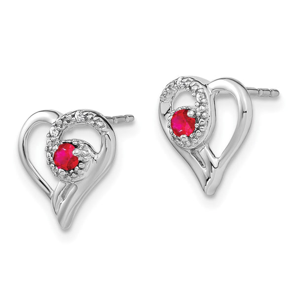 14K White Gold Heart Earrings with Ruby & Diamond Accents