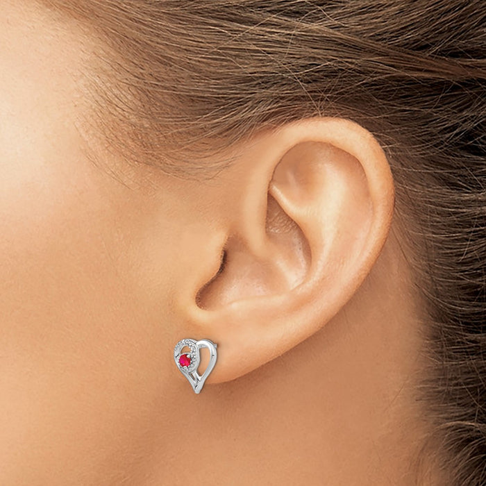 Exclusive 14K White Gold Heart Earrings with Ruby & Diamond Accents - Stylish Value-3