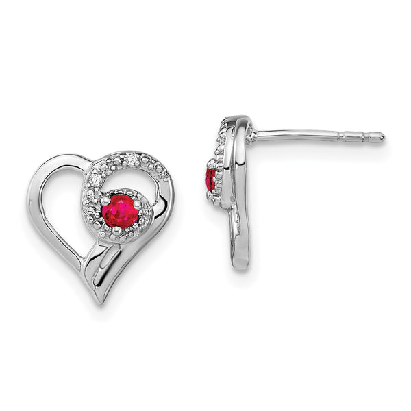 14K White Gold Heart Earrings with Ruby & Diamond Accents
