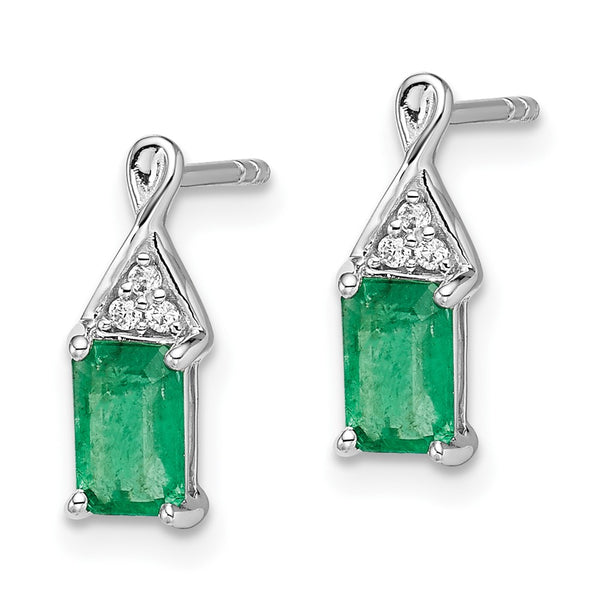 14K White Gold Emerald & Diamond Drop Earrings - Style GR1-1017281