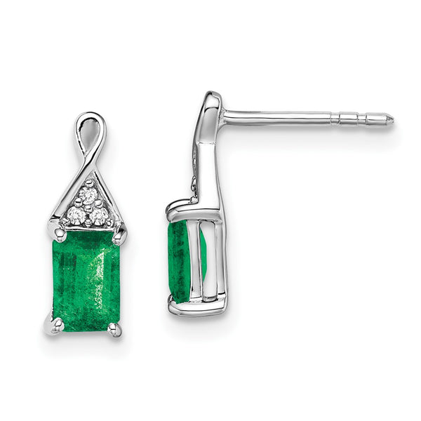 14K White Gold Emerald & Diamond Drop Earrings - Style GR1-1017281