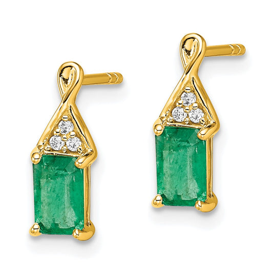 High-Quality 14K Gold Emerald & Diamond Earrings - Stylish Luxury at Great Value