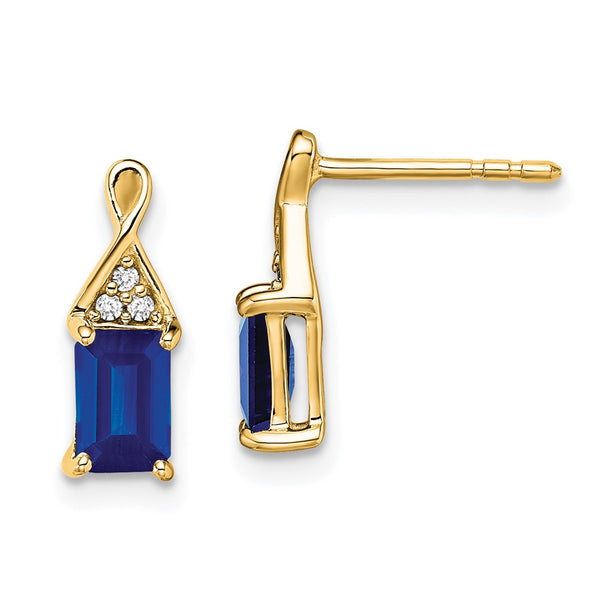 14K Gold Sapphire and Diamond Earrings - 1.5"