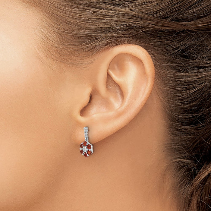 High-Quality 14K White Gold Garnet & Diamond Earrings - Stylish Luxury Value-3