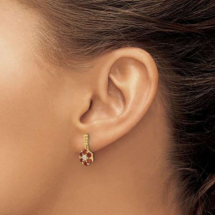 High-Quality 14K Gold Garnet & Diamond Earrings - Stylish Luxury at Great Value-3