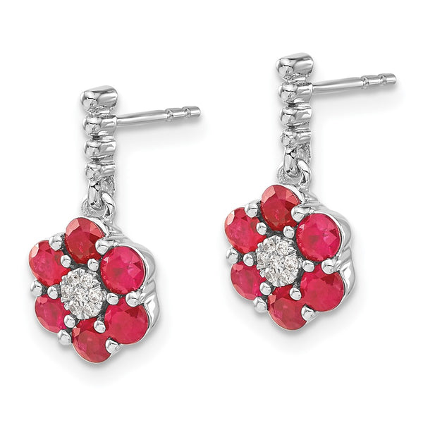 14K White Gold Ruby & Diamond Earrings, 1.5" Long