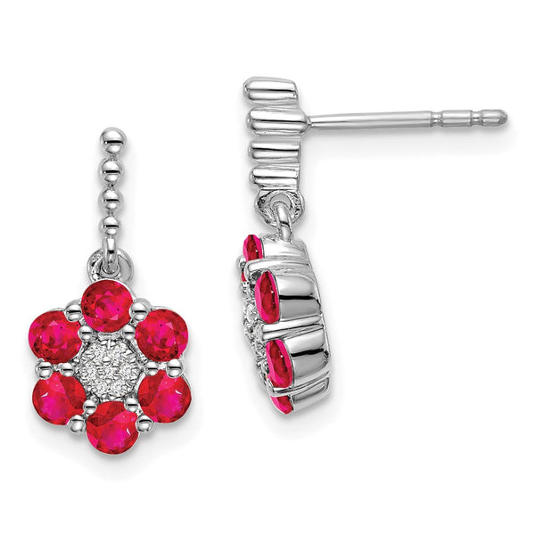 14K White Gold Ruby & Diamond Earrings, 1.5" Long