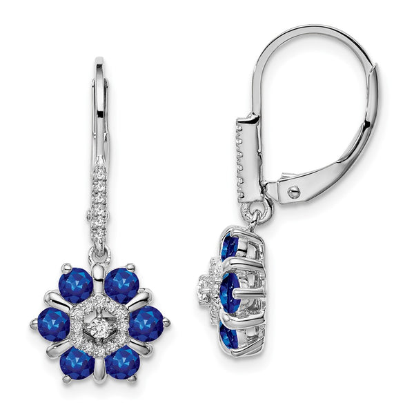 14K White Gold Leverback Earrings with Sapphire & Diamond Accents
