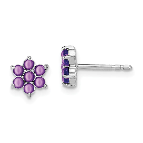 14K White Gold Floral Amethyst Stud Earrings