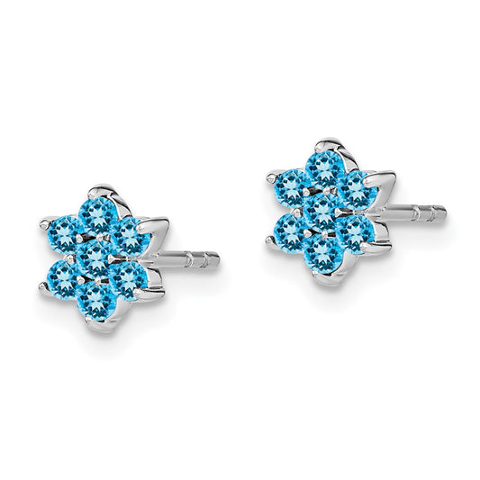 Buy Stylish 14K White Gold Floral Post Earrings with Blue Topaz Accents