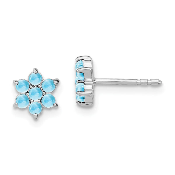 14K White Gold Floral Post Earrings with Blue Topaz Accents