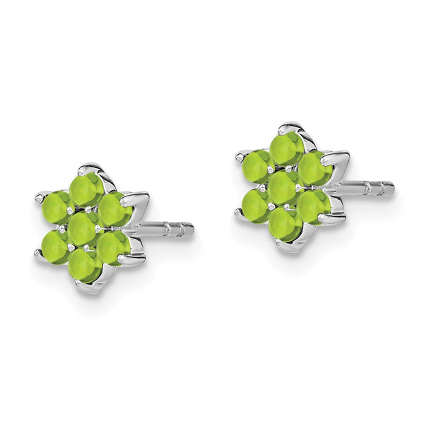 14K White Gold Floral Peridot Stud Earrings