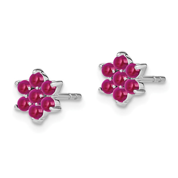 14K White Gold Ruby Flower Stud Earrings