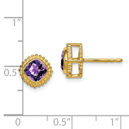 High-Quality 14K Gold Cushion-Cut Amethyst Earrings | Stylish Luxury Value