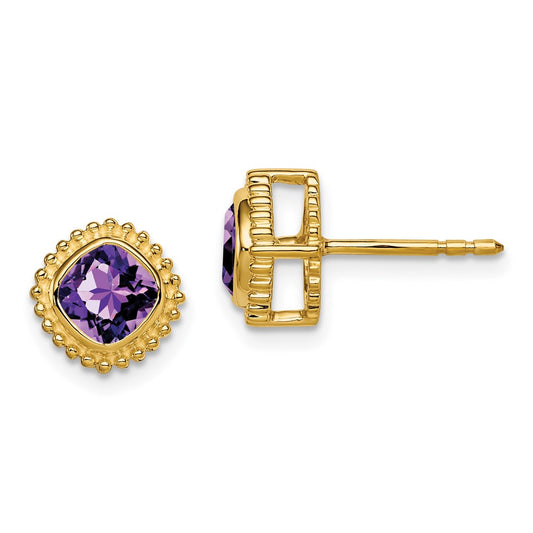 High-Quality 14K Gold Cushion-Cut Amethyst Earrings | Stylish Luxury Value