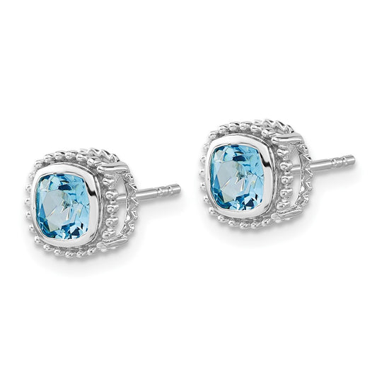 Buy Stylish 14K White Gold Cushion-Cut Blue Topaz Earrings - Luxury Value!