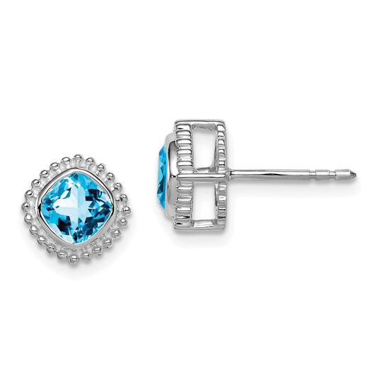 Buy Stylish 14K White Gold Cushion-Cut Blue Topaz Earrings - Luxury Value!