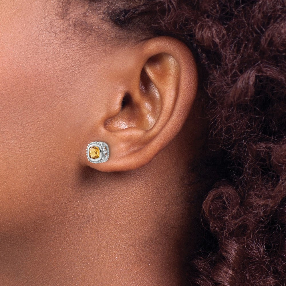 Shop Exclusive 14K White Gold Cushion-Cut Citrine Earrings - Stylish Value!