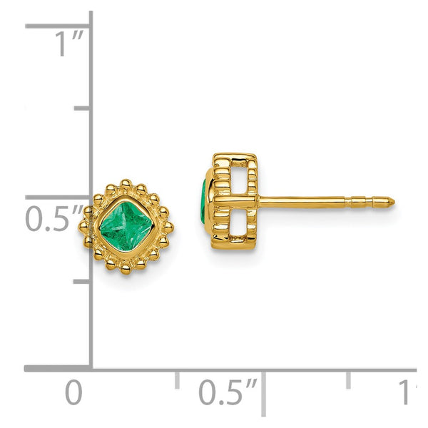 14K Gold Cushion-Cut Emerald Earrings - 1.5"