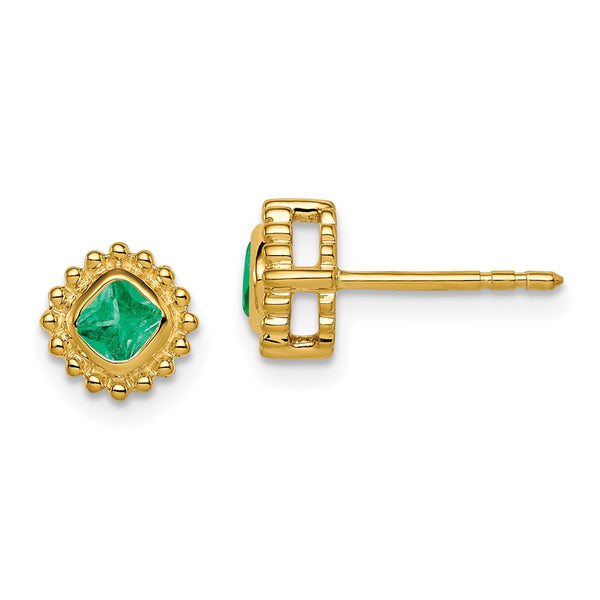 14K Gold Cushion-Cut Emerald Earrings - 1.5"